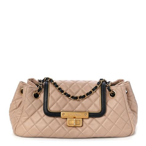 CHANEL Lambskin Quilted East West Accordion Flap Beige 